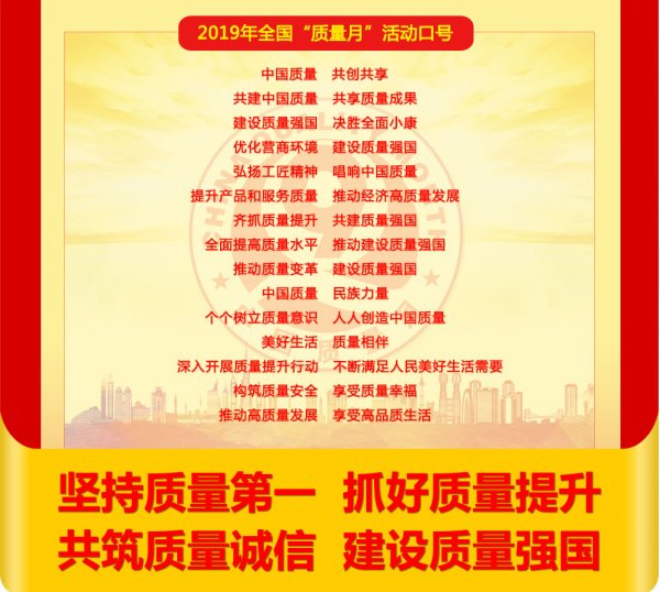 2019年全国“质量月”活动口号